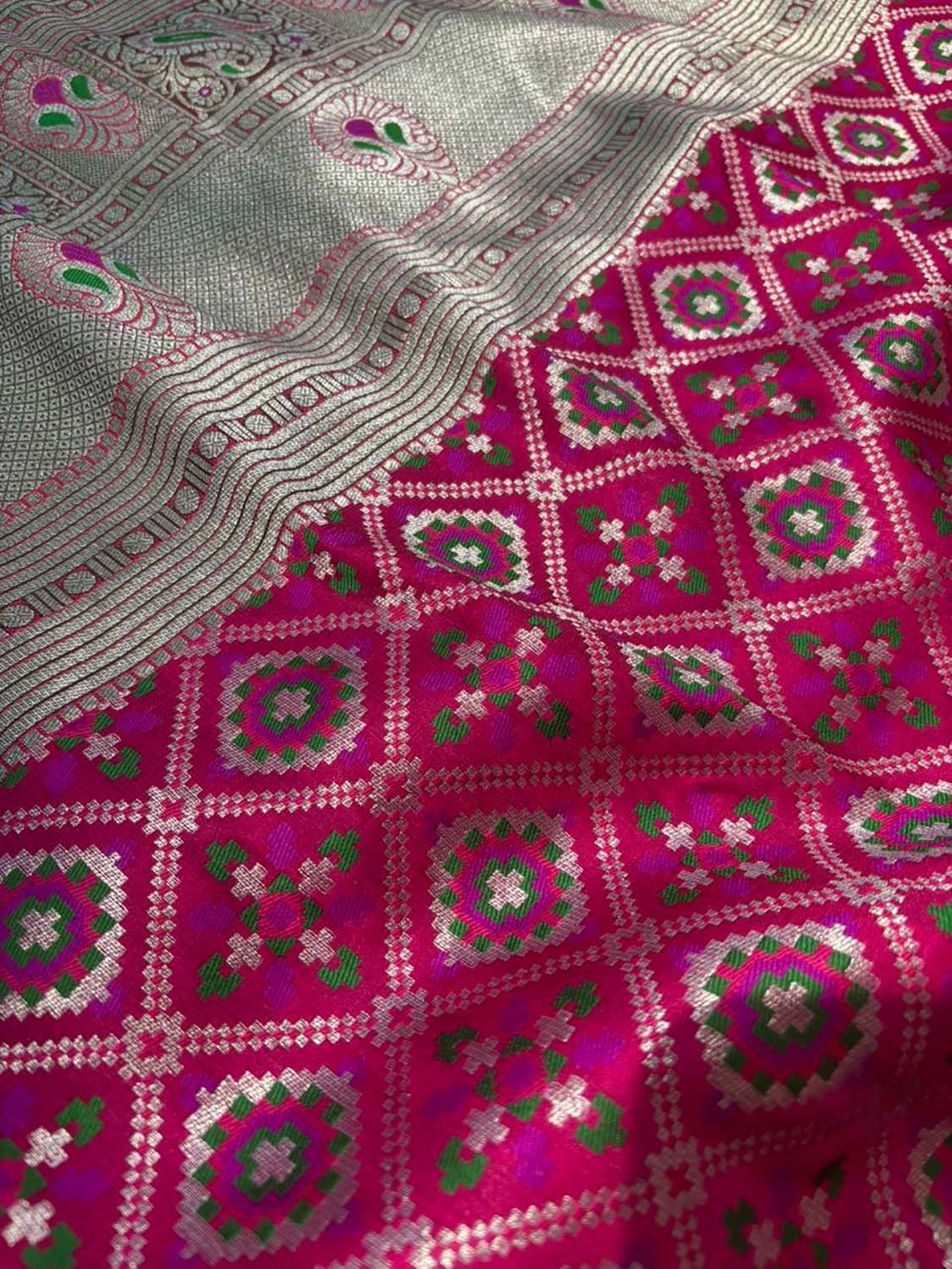 Stunning Pink Banarasi Silk Big Border Fabric ( 1 Mtr ) - Luxurion World