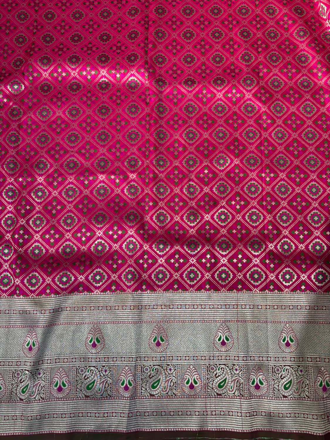 Stunning Pink Banarasi Silk Big Border Fabric ( 1 Mtr ) - Luxurion World