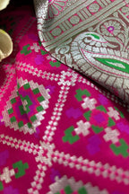 Stunning Pink Banarasi Silk Big Border Fabric ( 1 Mtr ) - Luxurion World
