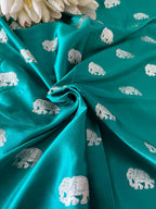 Green Banarasi Mashru Silk Elephant Design Fabric ( 1 Mtr ) - Luxurion World