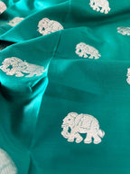 Green Banarasi Mashru Silk Elephant Design Fabric ( 1 Mtr ) - Luxurion World