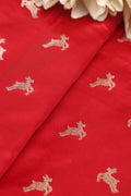 Red Banarasi Mashru Silk Deer Design Fabric ( 1 Mtr ) - Luxurion World