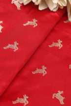 Red Banarasi Mashru Silk Deer Design Fabric ( 1 Mtr ) - Luxurion World