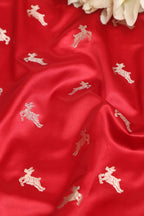 Red Banarasi Mashru Silk Deer Design Fabric ( 1 Mtr ) - Luxurion World