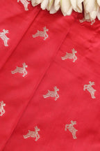 Red Banarasi Mashru Silk Deer Design Fabric ( 1 Mtr ) - Luxurion World