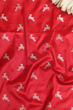 Red Banarasi Mashru Silk Deer Design Fabric ( 1 Mtr ) - Luxurion World
