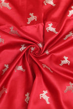Red Banarasi Mashru Silk Deer Design Fabric ( 1 Mtr ) - Luxurion World