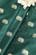 Green Banarasi Mashru Silk Elephant Design Fabric ( 1 Mtr ) - Luxurion World