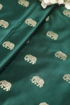 Green Banarasi Mashru Silk Elephant Design Fabric ( 1 Mtr ) - Luxurion World