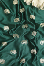 Green Banarasi Mashru Silk Elephant Design Fabric ( 1 Mtr ) - Luxurion World
