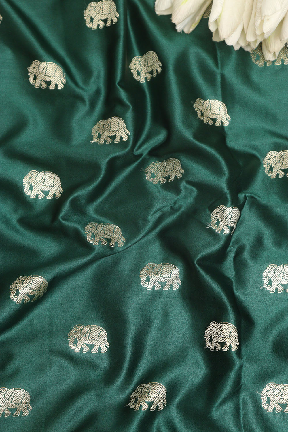 Green Banarasi Mashru Silk Elephant Design Fabric ( 1 Mtr ) - Luxurion World
