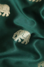Green Banarasi Mashru Silk Elephant Design Fabric ( 1 Mtr ) - Luxurion World