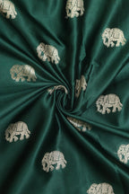 Green Banarasi Mashru Silk Elephant Design Fabric ( 1 Mtr ) - Luxurion World