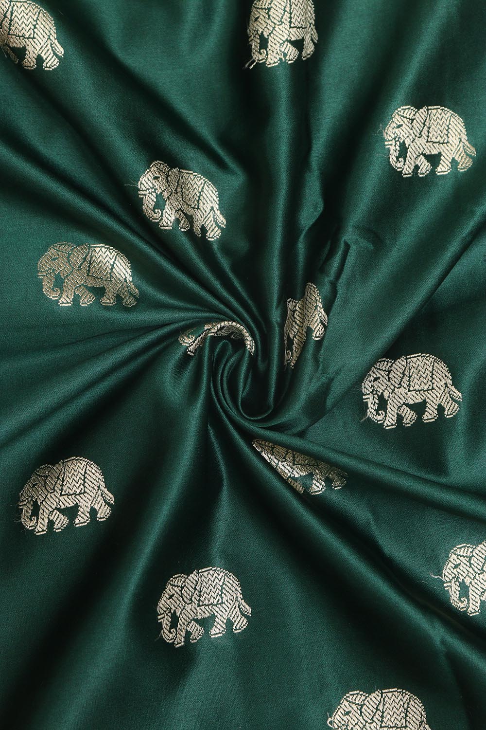 Green Banarasi Mashru Silk Elephant Design Fabric ( 1 Mtr ) - Luxurion World