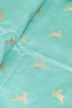 Blue Banarasi Mashru Silk Deer Design Fabric ( 1 Mtr ) - Luxurion World