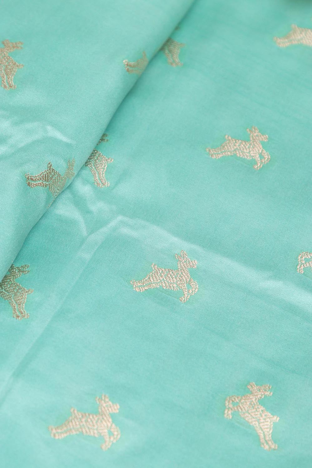 Blue Banarasi Mashru Silk Deer Design Fabric ( 1 Mtr ) - Luxurion World
