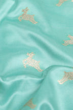 Blue Banarasi Mashru Silk Deer Design Fabric ( 1 Mtr ) - Luxurion World