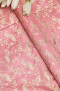Pink Banarasi Mashru Silk Peacock And Flower Design Fabric ( 1 Mtr ) - Luxurion World