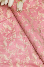 Pink Banarasi Mashru Silk Peacock And Flower Design Fabric ( 1 Mtr ) - Luxurion World