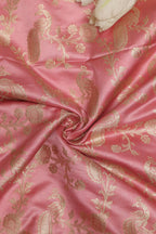 Pink Banarasi Mashru Silk Peacock And Flower Design Fabric ( 1 Mtr ) - Luxurion World