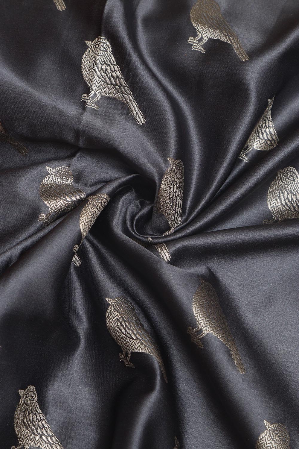 Grey Banarasi Mashru Silk Bird Design Fabric ( 1 Mtr ) - Luxurion World