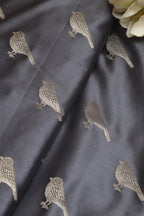 Grey Banarasi Mashru Silk Bird Design Fabric ( 1 Mtr ) - Luxurion World