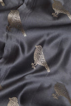 Grey Banarasi Mashru Silk Bird Design Fabric ( 1 Mtr ) - Luxurion World