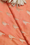 Peach Banarasi Mashru Silk Bird Design Fabric ( 1 Mtr ) - Luxurion World