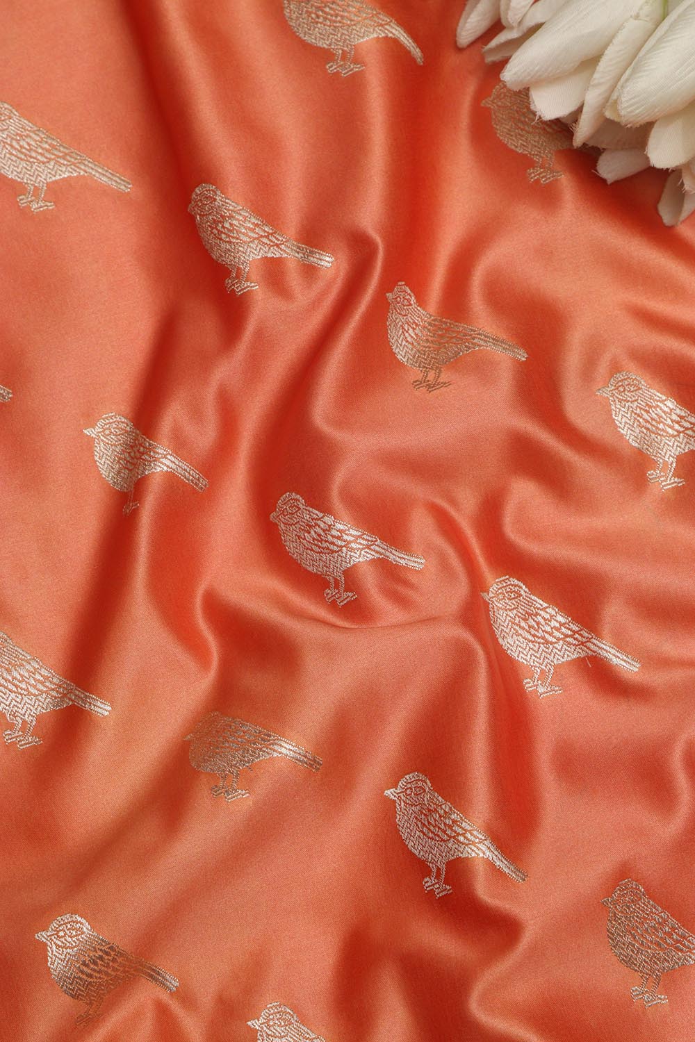 Peach Banarasi Mashru Silk Bird Design Fabric ( 1 Mtr ) - Luxurion World