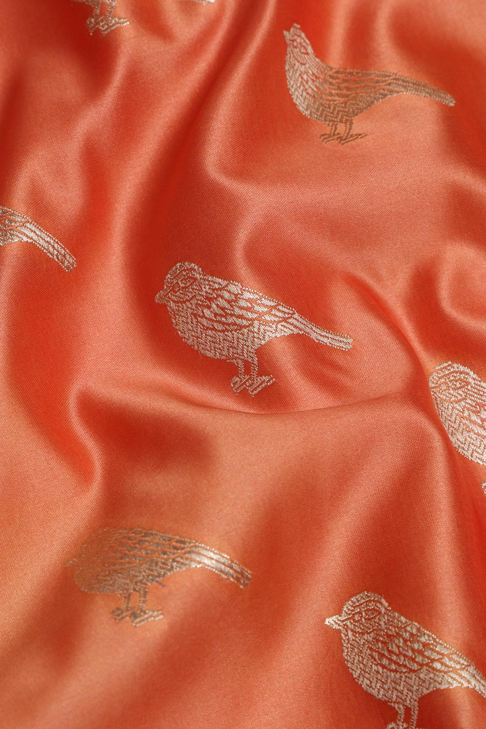Peach Banarasi Mashru Silk Bird Design Fabric ( 1 Mtr ) - Luxurion World