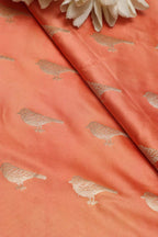 Peach Banarasi Mashru Silk Bird Design Fabric ( 1 Mtr ) - Luxurion World