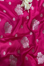 Pink Banarasi Mashru Silk Flower Design Fabric ( 1 Mtr ) - Luxurion World
