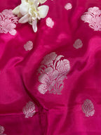 Pink Banarasi Mashru Silk Flower Design Fabric ( 1 Mtr ) - Luxurion World