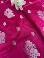 Pink Banarasi Mashru Silk Flower Design Fabric ( 1 Mtr ) - Luxurion World
