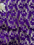 Purple Banarasi Mashru Silk Peacock And Flower Design Fabric ( 1 Mtr ) - Luxurion World