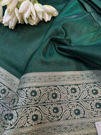 Green Banarasi Mashru Silk Flower Design Fabric ( 1 Mtr ) - Luxurion World