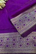Purple Banarasi Mashru Silk Flower Design Fabric ( 1 Mtr ) - Luxurion World