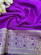 Purple Banarasi Mashru Silk Flower Design Fabric ( 1 Mtr ) - Luxurion World
