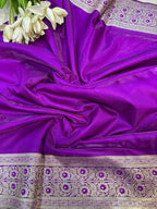 Purple Banarasi Mashru Silk Flower Design Fabric ( 1 Mtr ) - Luxurion World