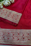 Red Banarasi Mashru Silk Flower Design Fabric ( 1 Mtr ) - Luxurion World