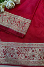 Red Banarasi Mashru Silk Flower Design Fabric ( 1 Mtr ) - Luxurion World