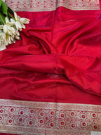 Red Banarasi Mashru Silk Flower Design Fabric ( 1 Mtr ) - Luxurion World