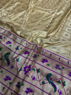 Golden Banarasi Silk Paithani Big Border Fabric ( 1 Mtr ) - Luxurion World