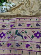 Golden Banarasi Silk Paithani Big Border Fabric ( 1 Mtr ) - Luxurion World