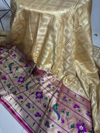 Golden Banarasi Silk Paithani Big Border Fabric ( 1 Mtr ) - Luxurion World