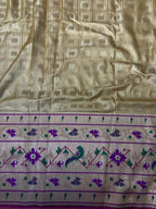 Golden Banarasi Silk Paithani Big Border Fabric ( 1 Mtr ) - Luxurion World