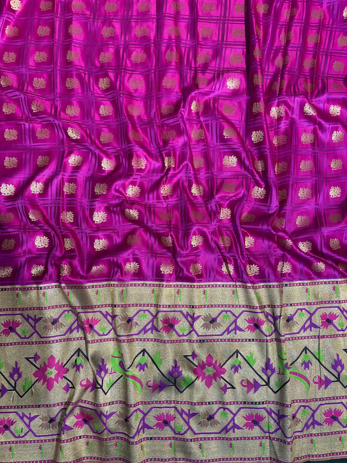 Purple Banarasi Silk Paithani Big Border Fabric ( 2.5Mtr ) - Luxurion World