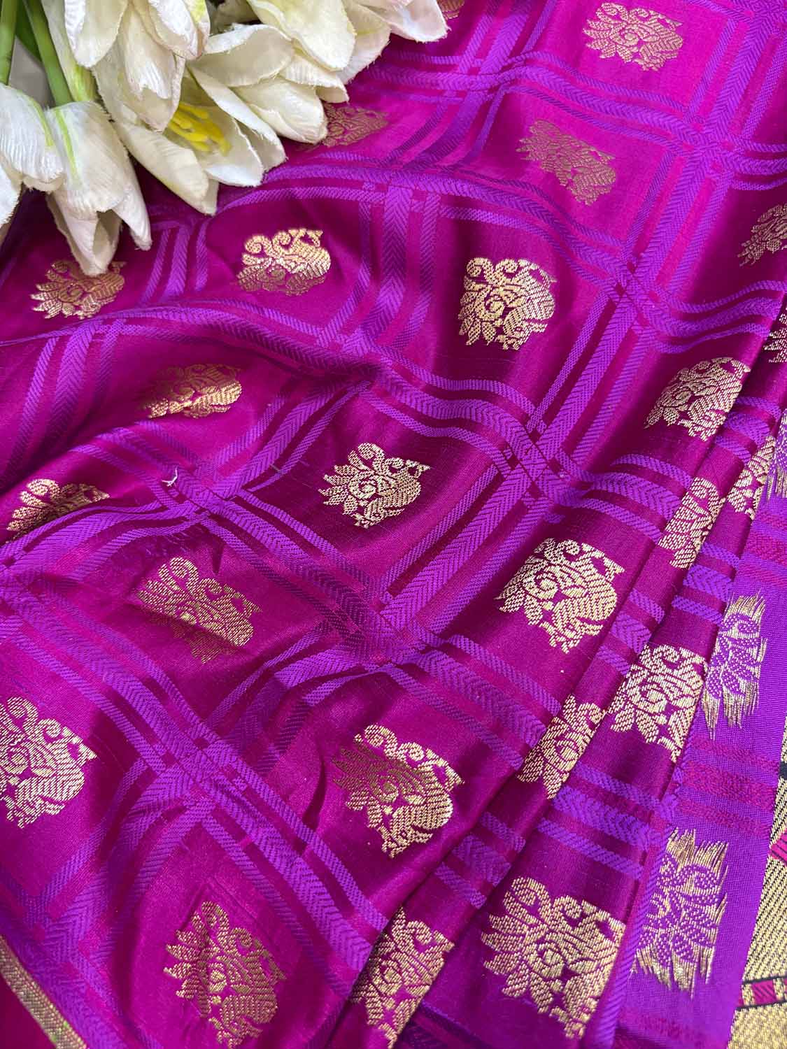 Purple Banarasi Silk Paithani Big Border Fabric ( 2.5Mtr ) - Luxurion World