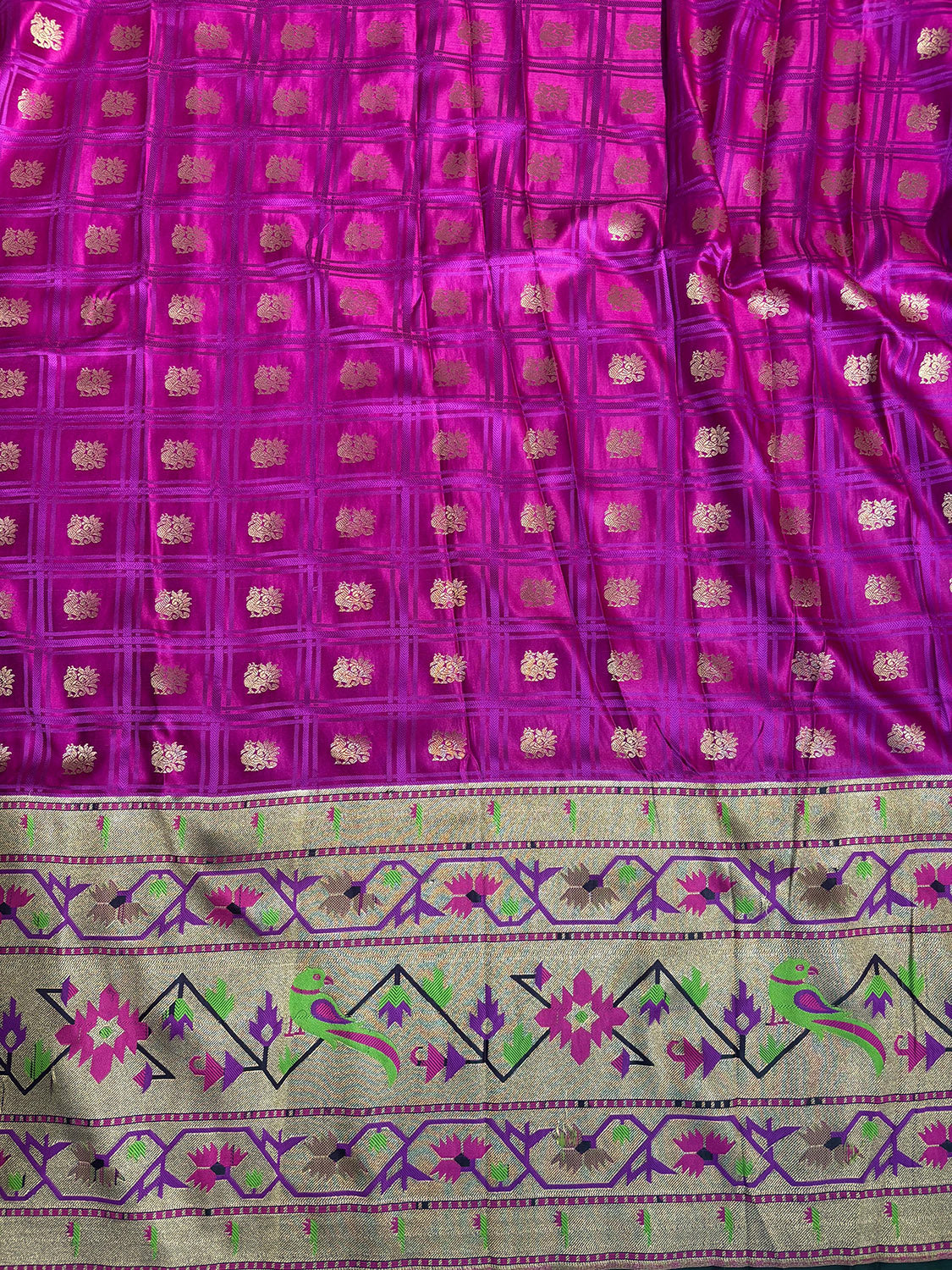 Purple Banarasi Silk Paithani Big Border Fabric ( 2.5Mtr ) - Luxurion World