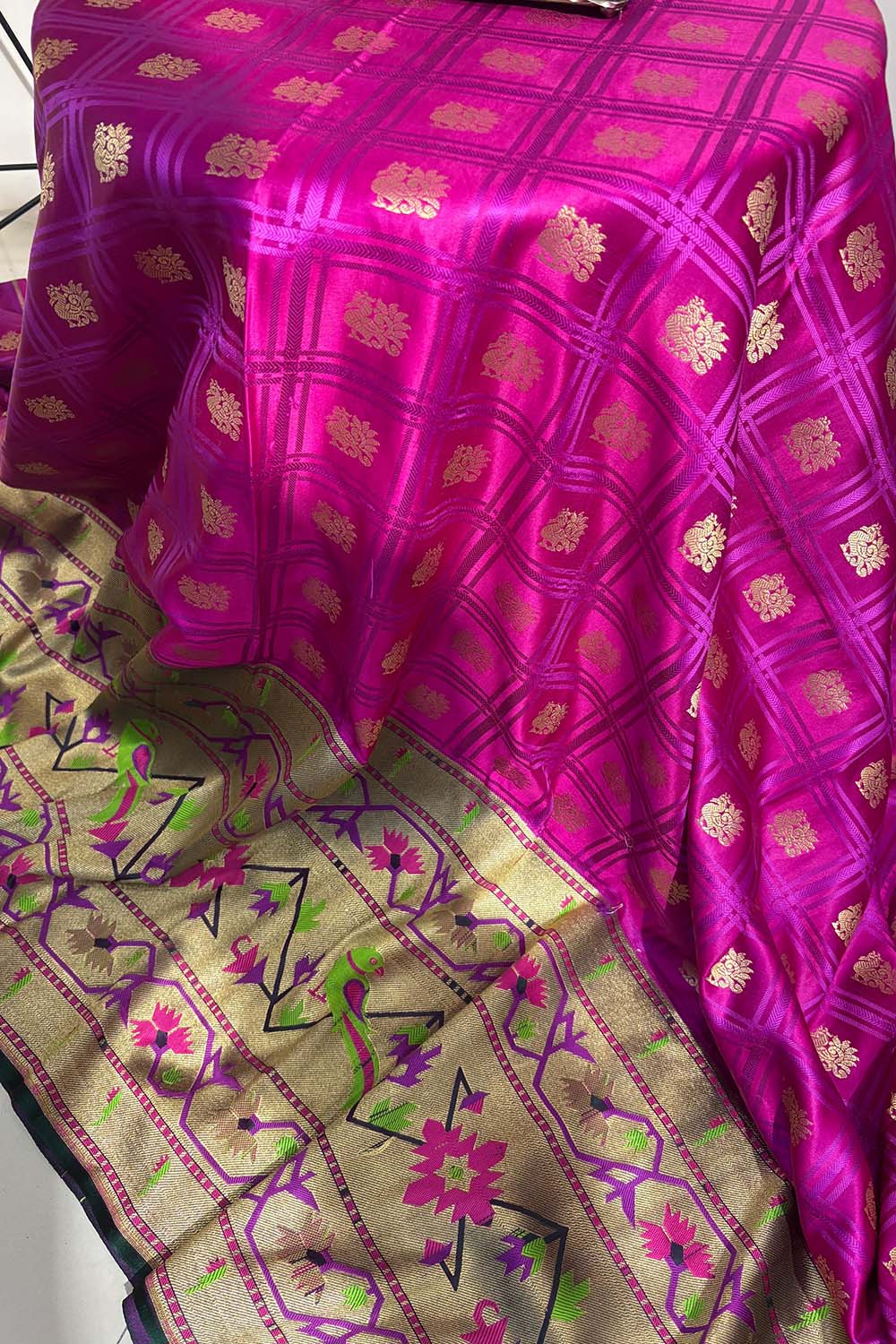 Purple Banarasi Silk Paithani Big Border Fabric ( 2.5Mtr ) - Luxurion World